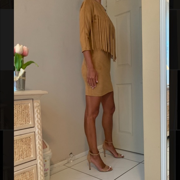 FAUX SUEDE CAMEL FRINGED DRESS WITH POCKETS - Picture 3 of 9